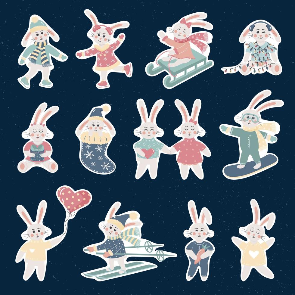conjunto de adesivos de coelhos bonitos para impressão. símbolo chinês do ano novo 2023. vetor