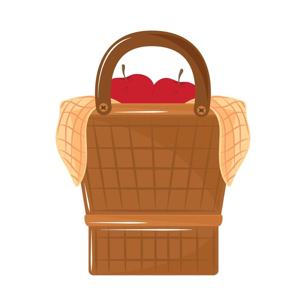 cesta de piquenique e maçãs vetor