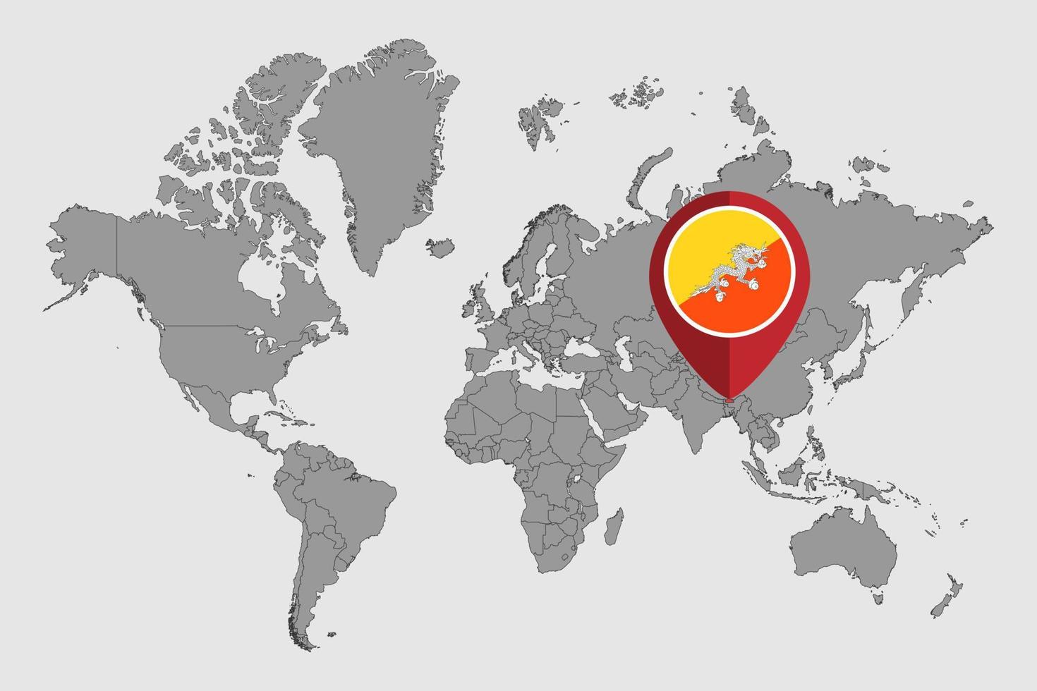 pin mapa com bandeira do Butão no mapa do mundo. ilustração vetorial. vetor