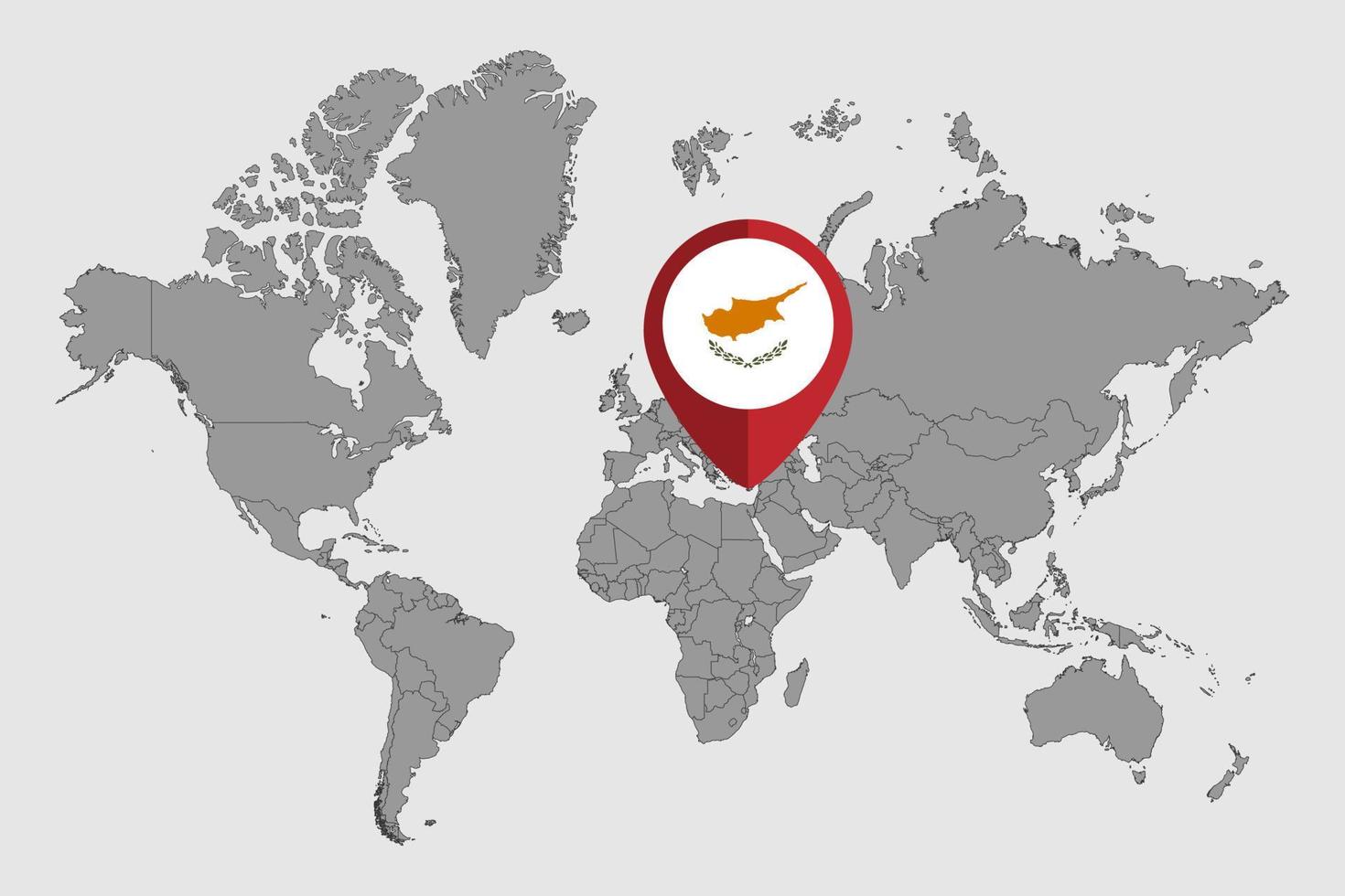 mapa de pinos com bandeira de Chipre no mapa do mundo. ilustração vetorial. vetor