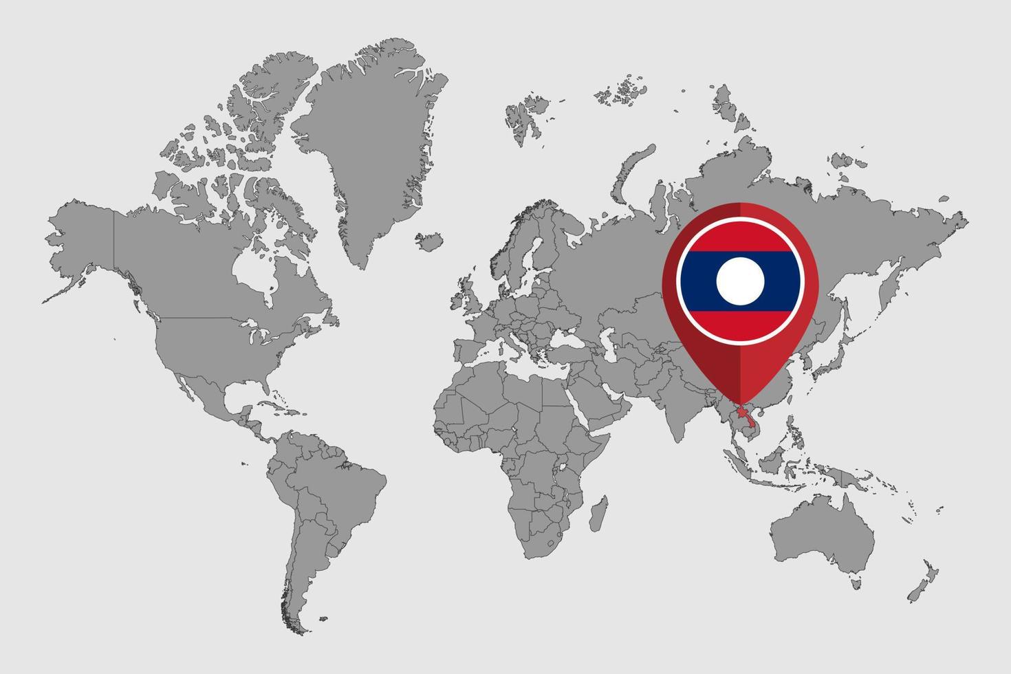 pin mapa com bandeira do laos no mapa do mundo. ilustração vetorial. vetor