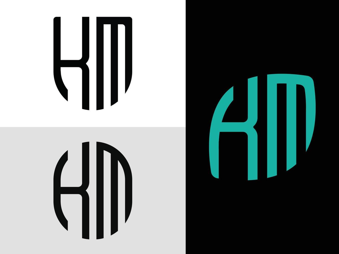 pacote de designs de logotipo de km de letras iniciais criativas. vetor