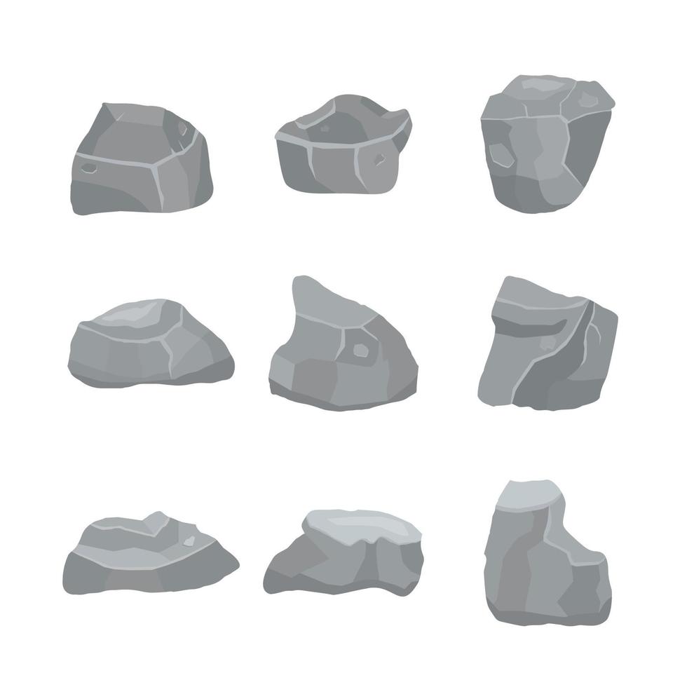 pedras cinza definir ilustração vetorial isolado n fundo branco. diferentes elementos de montanhas e rochas. material de construção. vetor