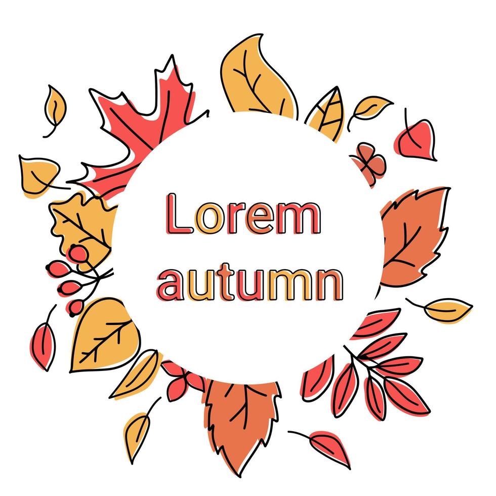 bandeira redonda de folhas caídas. ilustração em vetor decorativo abstrato outono sobre fundo branco. cartaz de outono para design sazonal.
