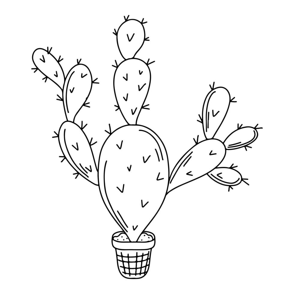 cacto mexicano em pote de casa em estilo doodle desenhado à mão. ilustração simples de vetor de cacto mexicano.