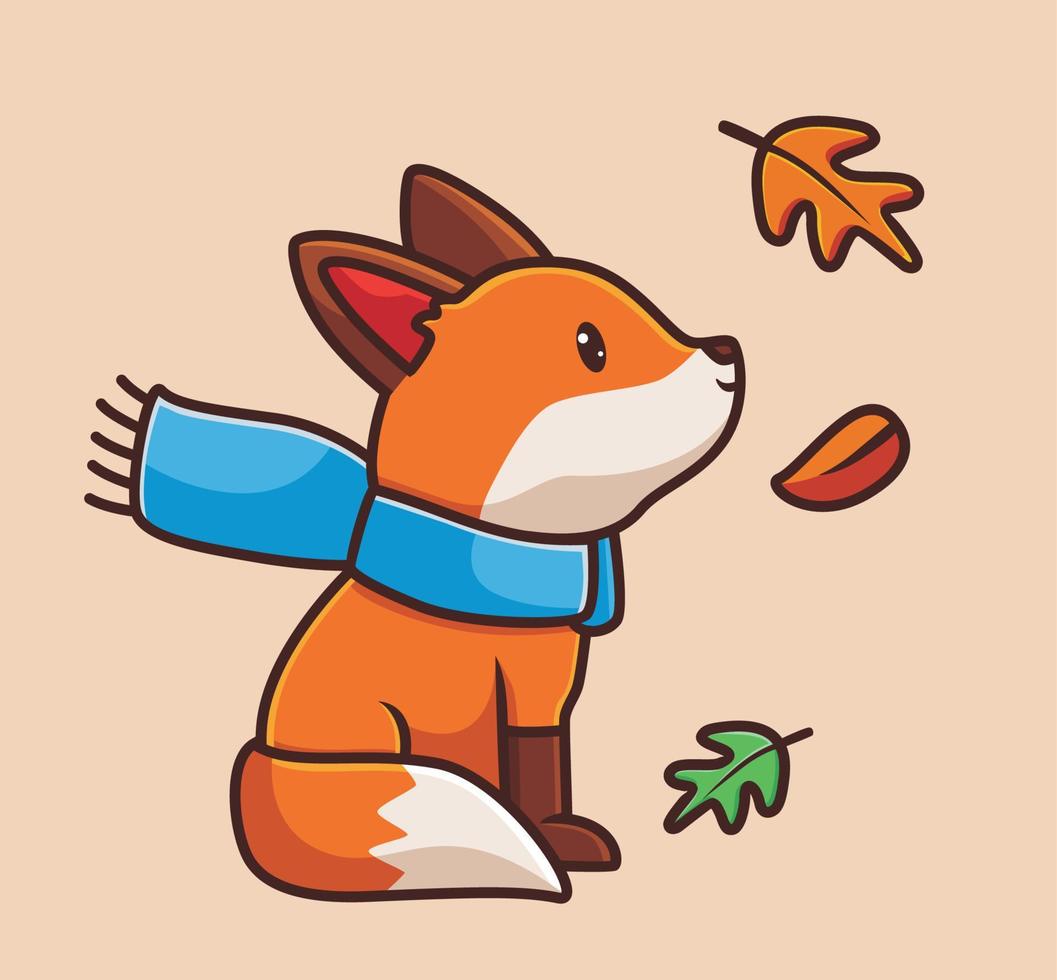 linda raposa usando cachecol. ilustração isolada do conceito de temporada de outono animal dos desenhos animados. estilo plano adequado para vetor de logotipo premium de design de ícone de adesivo. personagem mascote