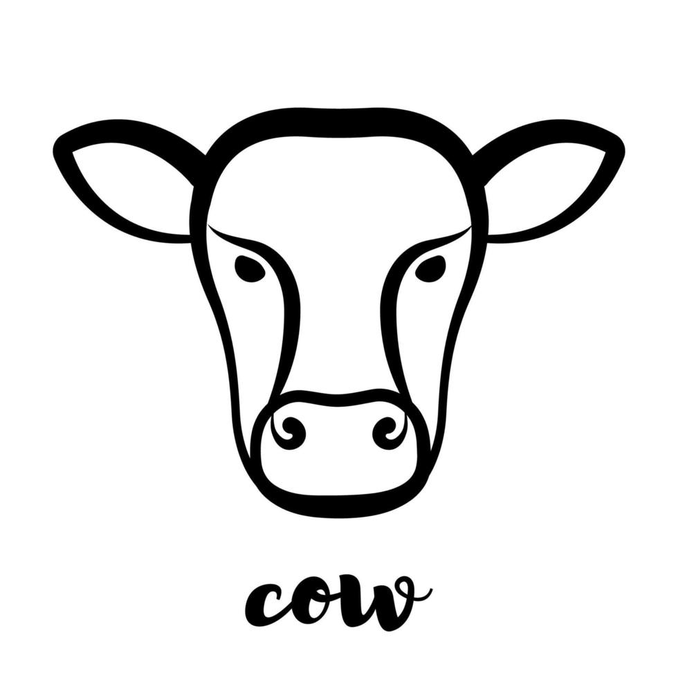 design de logotipo de vaca mínimo. cabeça de vaca ou rosto sem chifres. arte de linha vetorial, monoline vetor