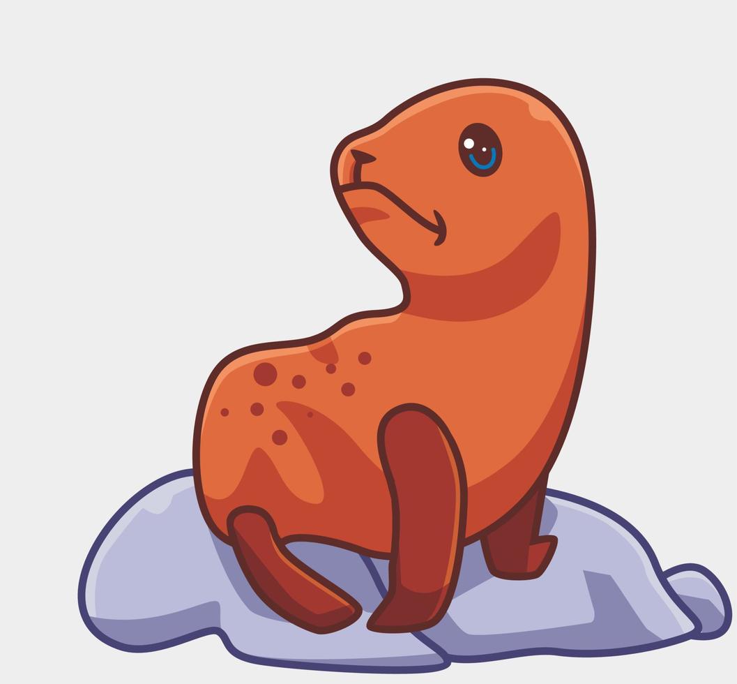 animal de foca bonito na costa. ilustração animal isolada dos desenhos animados. vetor de logotipo premium de design de ícone de adesivo de estilo simples. personagem mascote