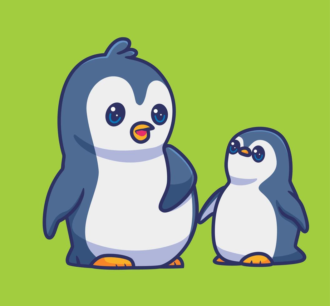 irmão de pinguins fofos juntos. ilustração animal isolada dos desenhos animados. vetor de logotipo premium de design de ícone de adesivo de estilo simples. personagem mascote