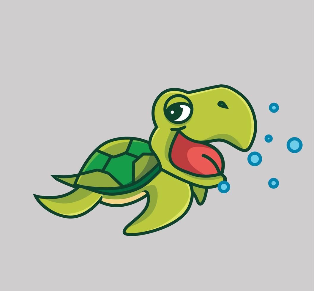 lindo bebê tartaruga nadando no oceano. ilustração isolada do conceito de natureza animal dos desenhos animados. estilo plano adequado para vetor de logotipo premium de design de ícone de adesivo. personagem mascote