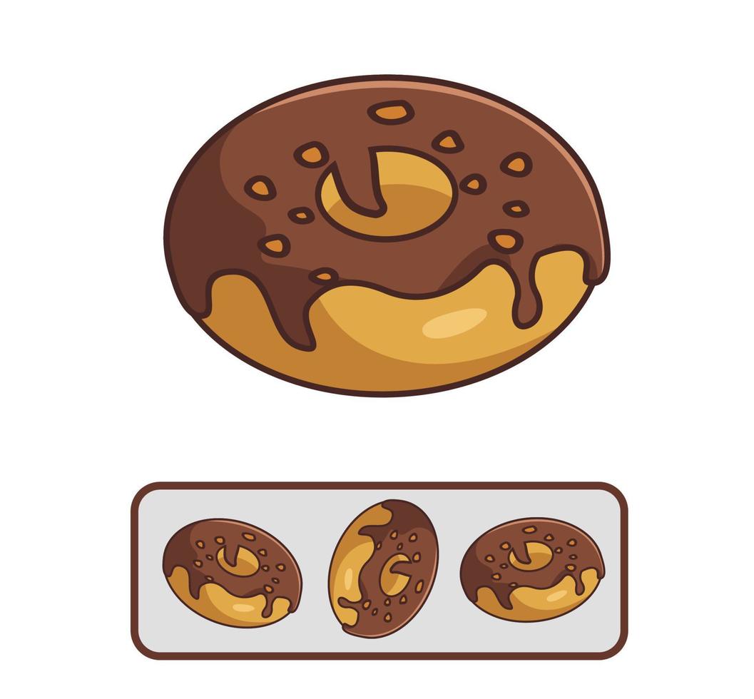 rosquinhas de desenhos animados definir gosto de chocolate com nozes de cobertura. comida e bebida cartoon ilustração de ícone de estilo plano logotipo de vetor premium