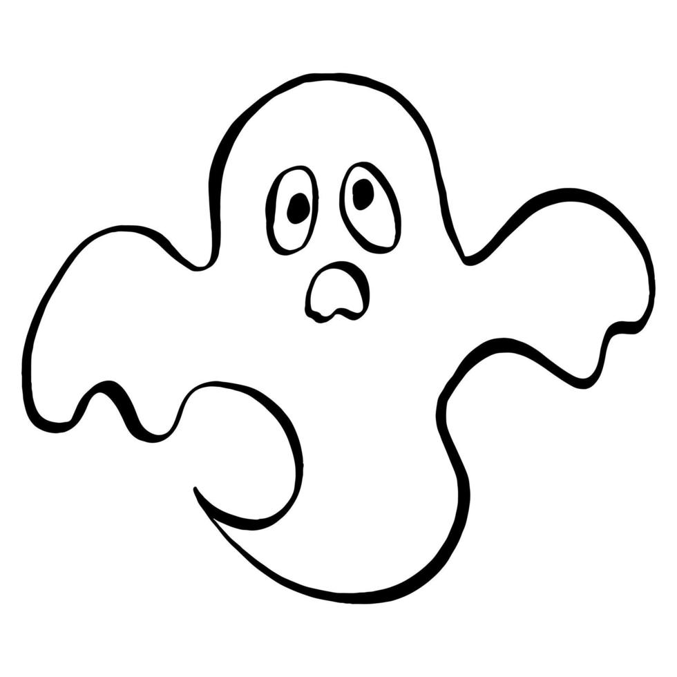 ilustração em vetor de halloween pequena linha de desenho animado fantasma em fundo branco.
