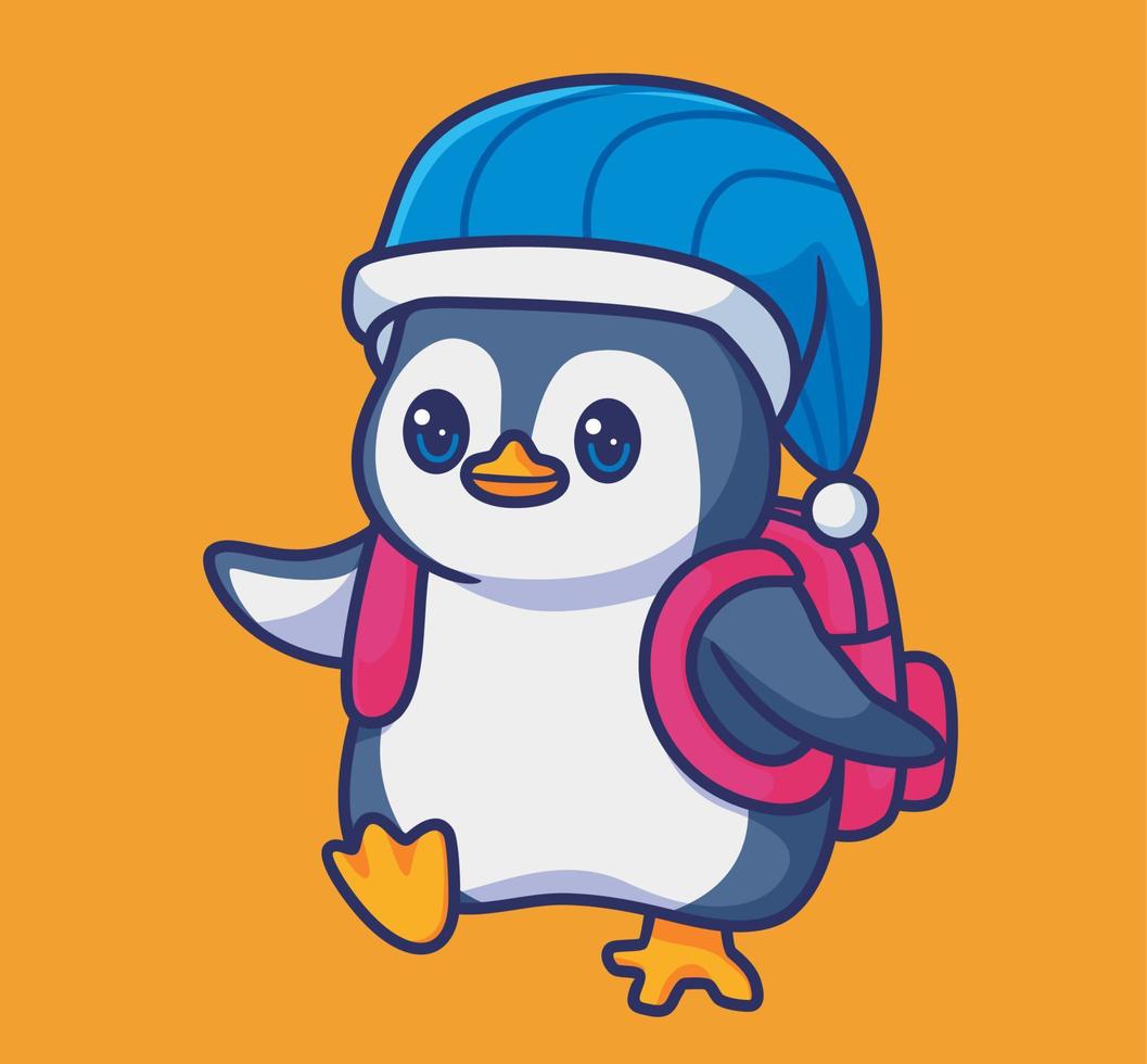 estudante de pinguim bonito de volta à escola. ilustração animal isolada dos desenhos animados. vetor de logotipo premium de design de ícone de adesivo de estilo simples. personagem mascote