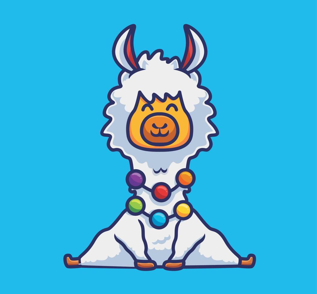 alpaca bonito sentado com colar colorido. ilustração isolada do conceito de natureza animal dos desenhos animados. estilo plano adequado para vetor de logotipo premium de design de ícone de adesivo. personagem mascote