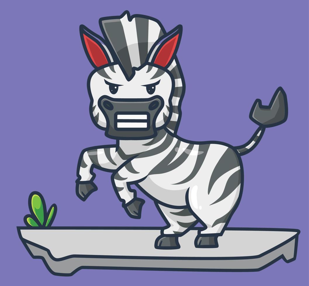 zebra com raiva fofa. ilustração isolada do conceito de natureza animal dos desenhos animados. estilo plano adequado para vetor de logotipo premium de design de ícone de adesivo. personagem mascote