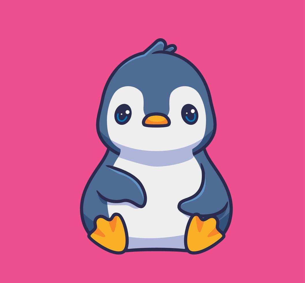 pinguim bonitinho sentado calmo. ilustração animal isolada dos desenhos animados. vetor de logotipo premium de design de ícone de adesivo de estilo simples. personagem mascote