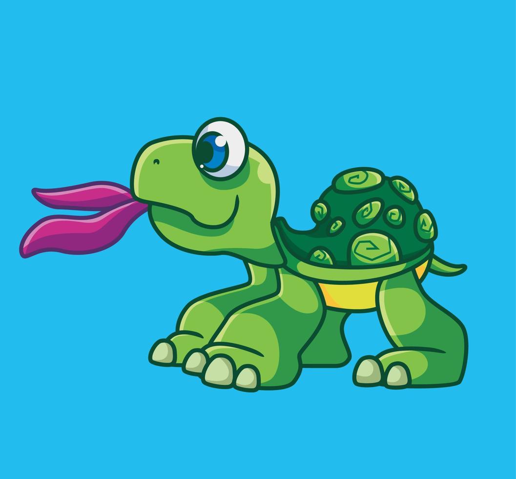 tartaruga bonito dos desenhos animados comendo folha. vetor de ilustração animal de desenho animado isolado