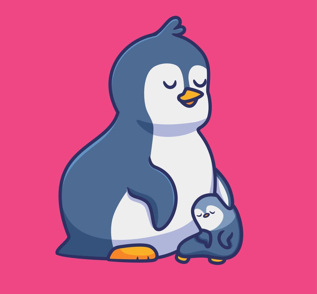 filho de mãe de família pinguim fofo. ilustração animal isolada dos desenhos animados. vetor de logotipo premium de design de ícone de adesivo de estilo simples. personagem mascote