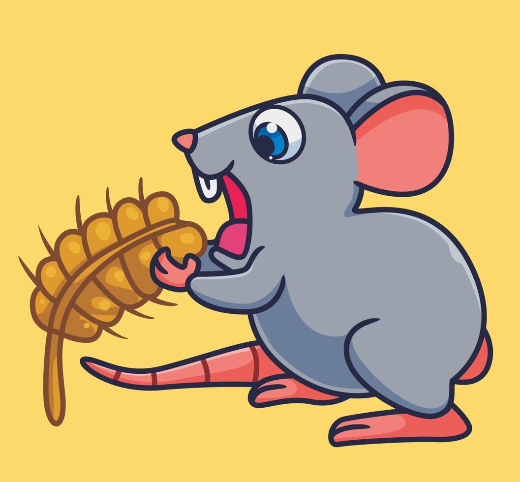 rato bonito dos desenhos animados comendo um arroz. vetor de ilustração animal de desenho animado isolado