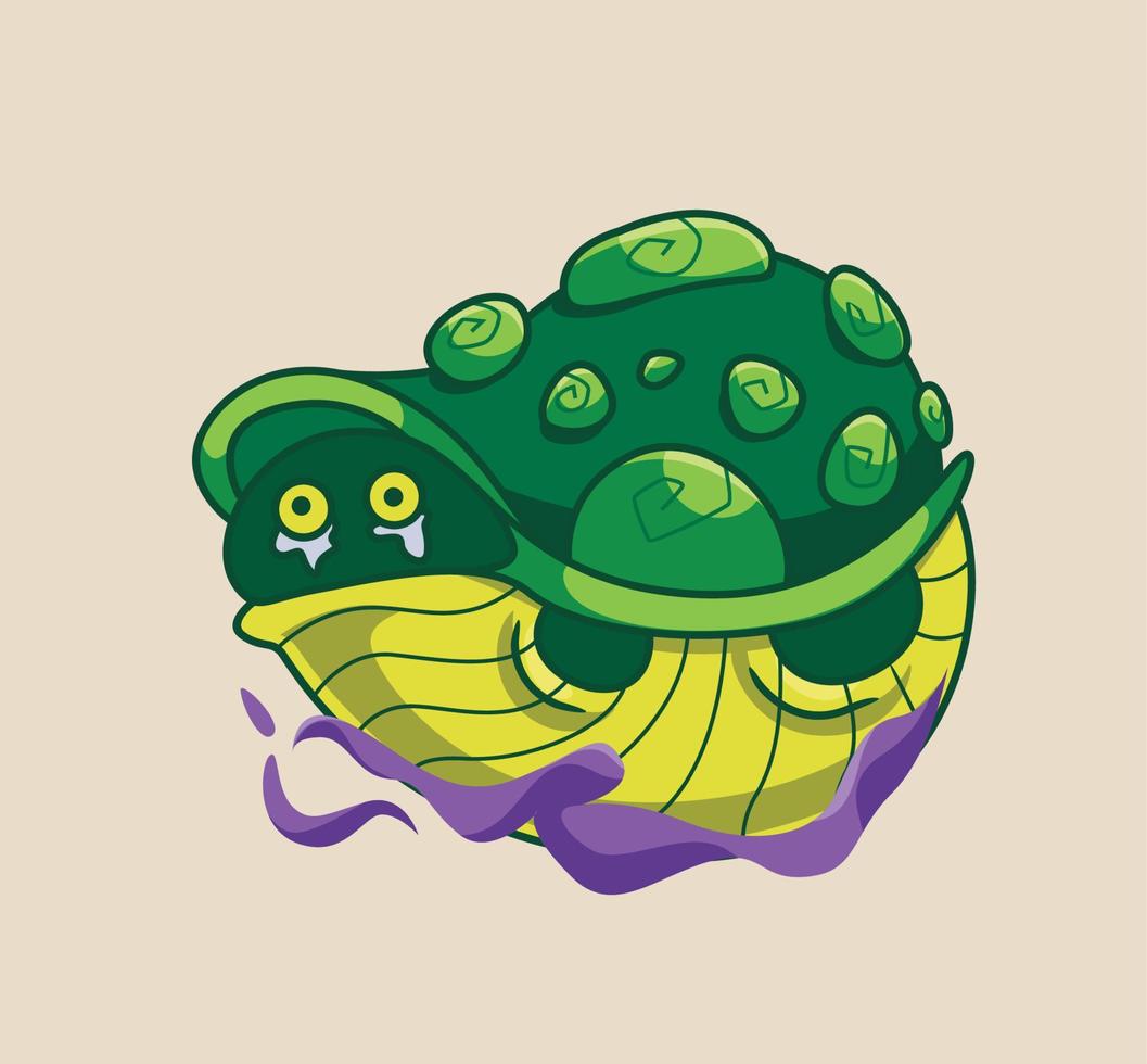 tartaruga bonito dos desenhos animados escondido na concha. vetor de ilustração animal de desenho animado isolado