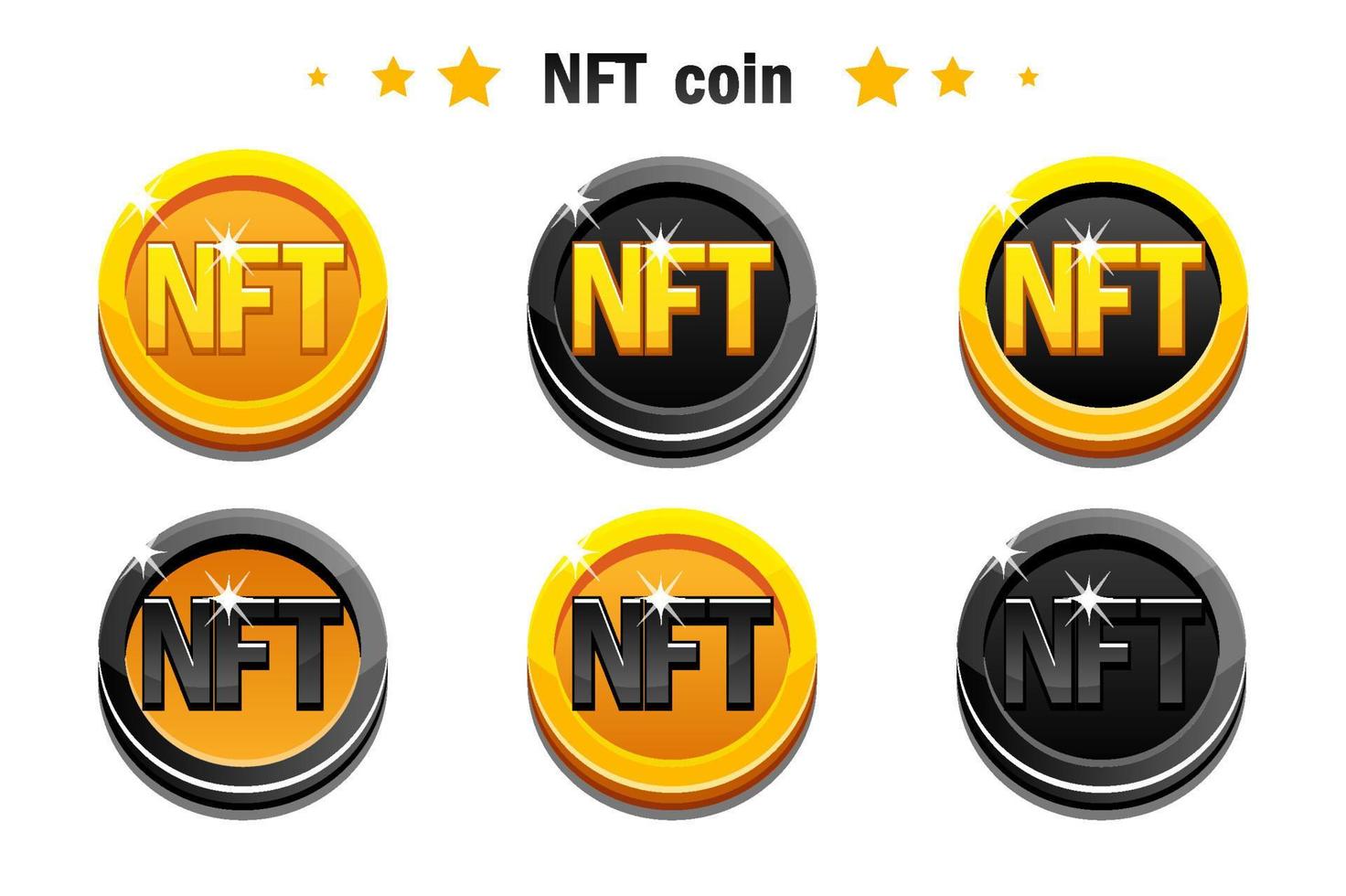 moedas de vetor nft, cor dourada e preta. criptomoeda, moeda de internet nft-token do futuro