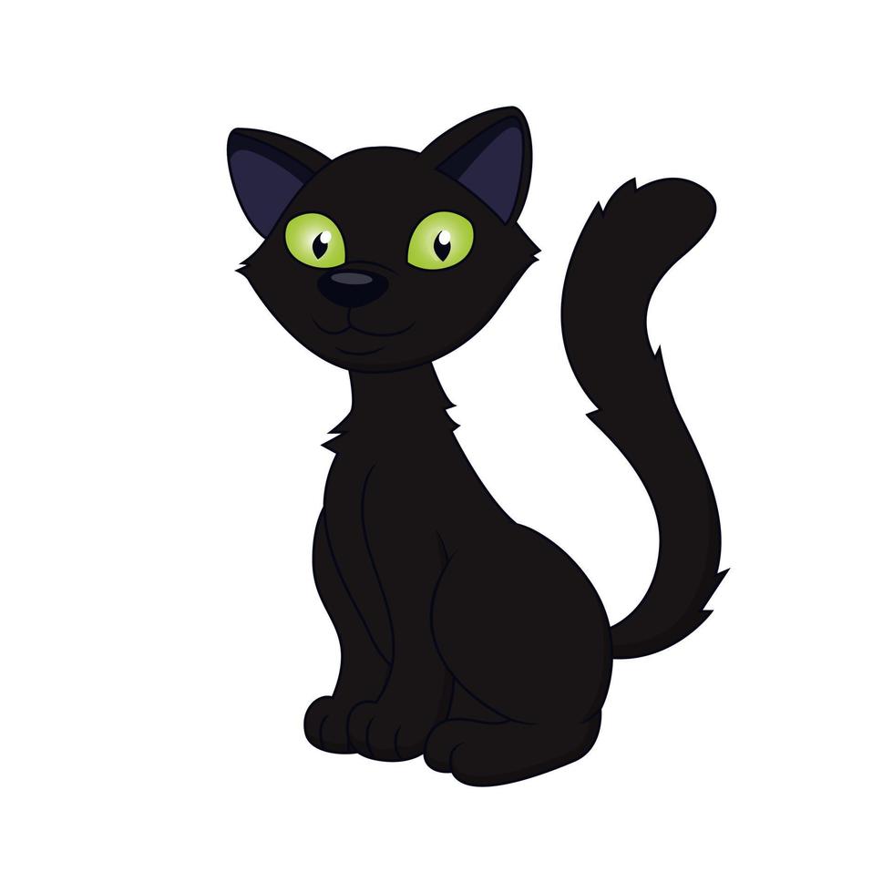 Desenho de gato preto fofo sentado