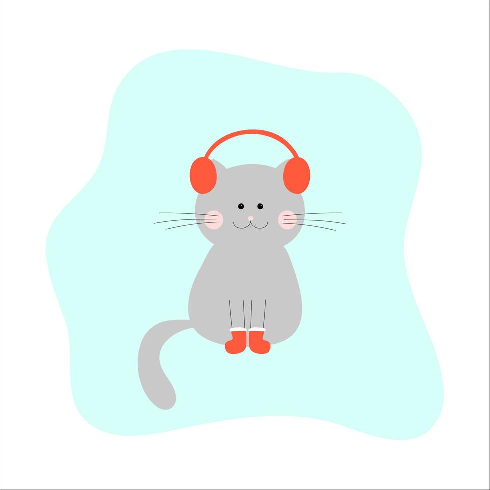 gato bonito para o dia de natal. gato em meias vermelhas e com fones de ouvido vermelhos vetor