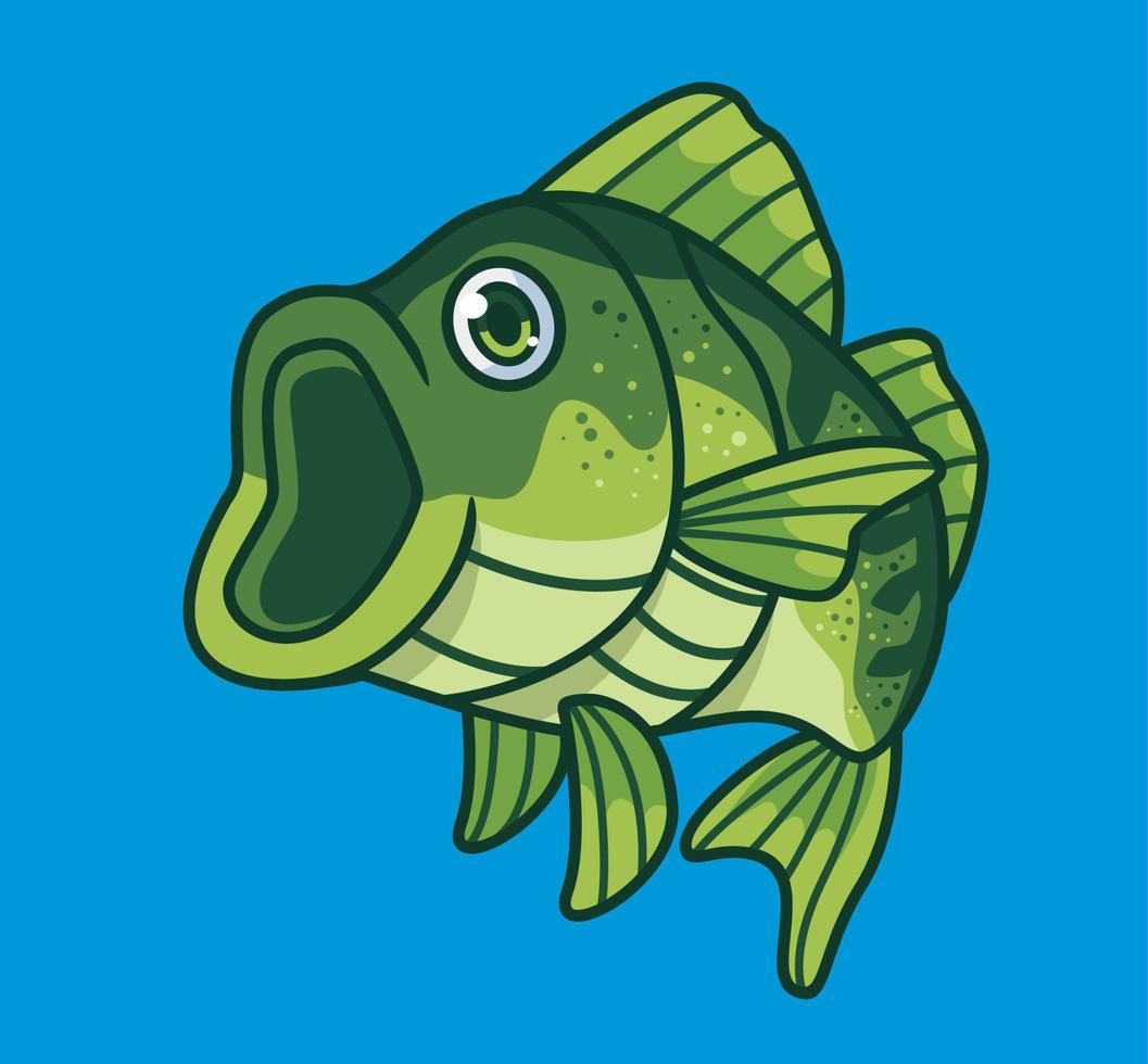peixe baixo bonito com uma boca grande. ilustração animal isolada dos desenhos animados. vetor de logotipo premium de design de ícone de adesivo de estilo simples. personagem mascote