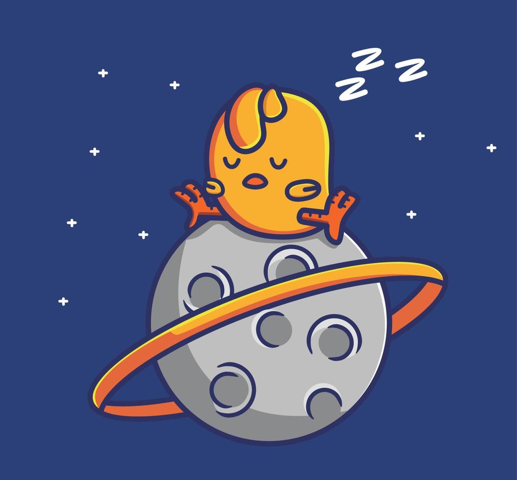 sono de galinha bonito no planeta Saturno com belo anel. animal cartoon isolado estilo plano adesivo ilustração de ícone de design da web personagem de mascote de logotipo de vetor premium