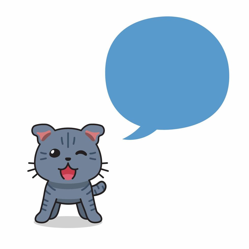 personagem de desenho animado bonito gato malhado com balão de fala vetor