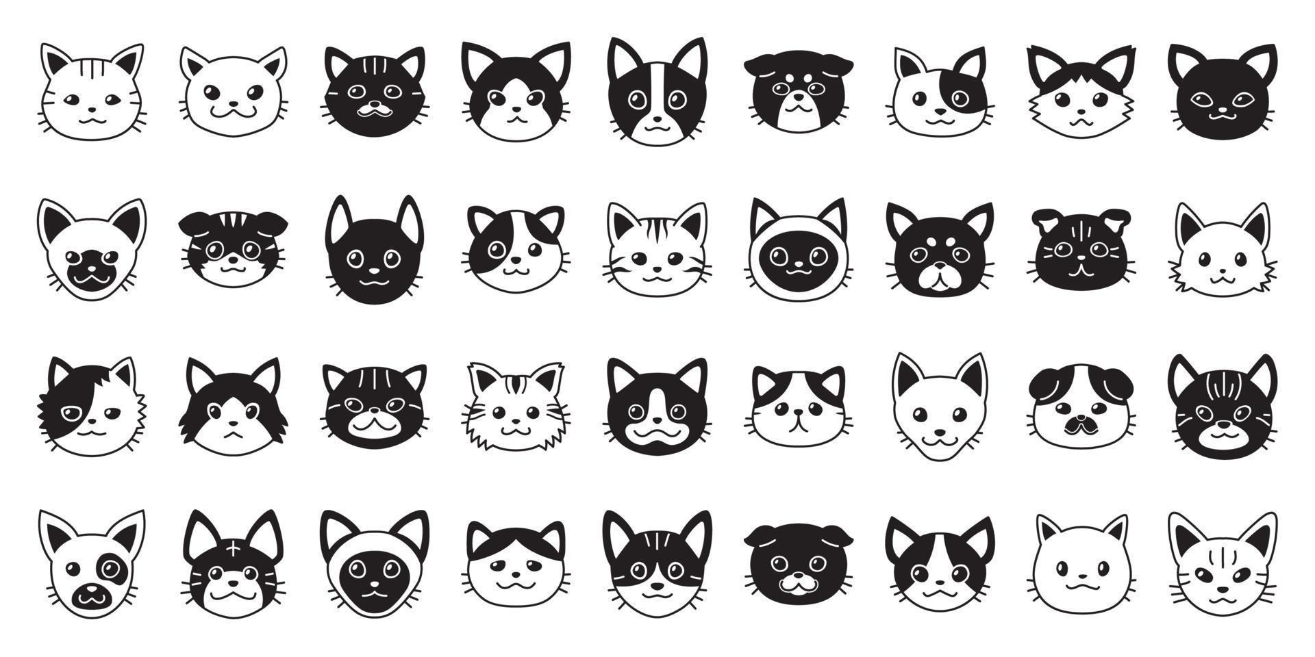 tipo diferente de rostos de gato de desenho animado vetor