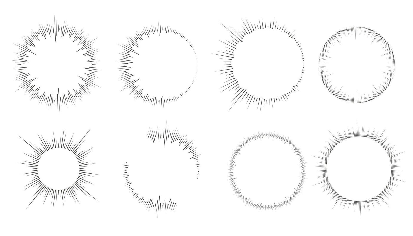 ondas de áudio do círculo. equalizador de som de música circular. rádio radial abstrato e símbolo de volume de voz. ilustração vetorial. vetor