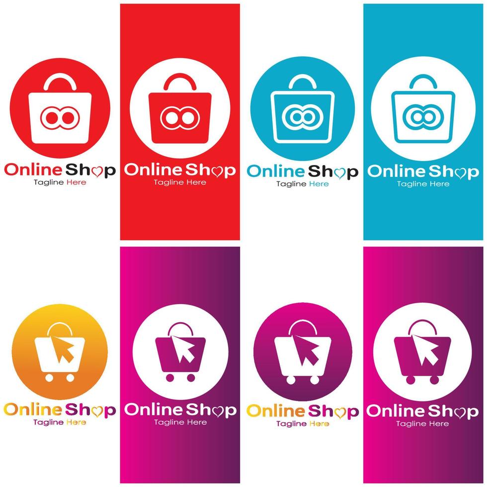 sacola de compras de logotipo de comércio eletrônico e carrinho de compras on-line e design de logotipo de loja on-line com conceito moderno vetor