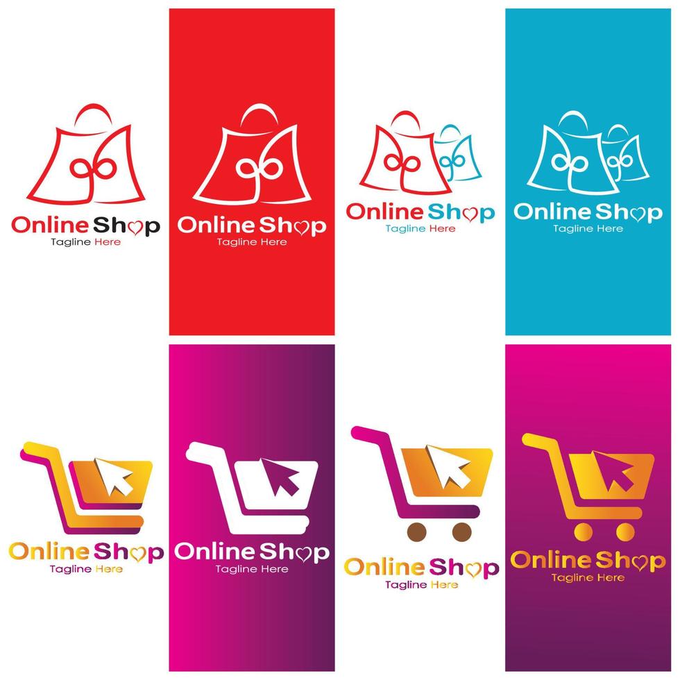 sacola de compras de logotipo de comércio eletrônico e carrinho de compras on-line e design de logotipo de loja on-line com conceito moderno vetor