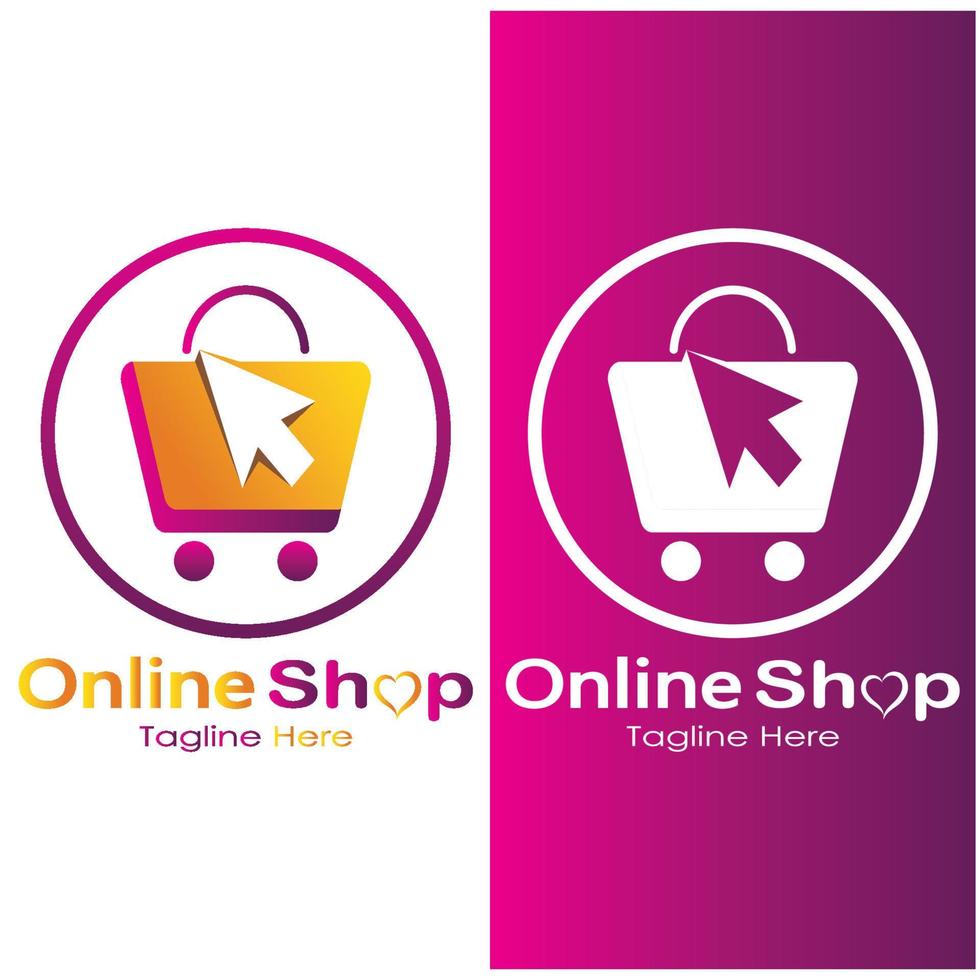 sacola de compras de logotipo de comércio eletrônico e carrinho de compras on-line e design de logotipo de loja on-line com conceito moderno vetor