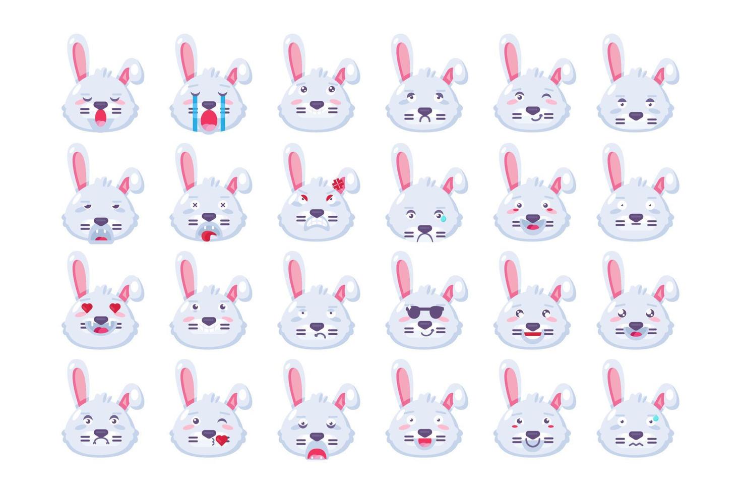 vetor de conjunto de coleção de humor diferente emoji de coelho