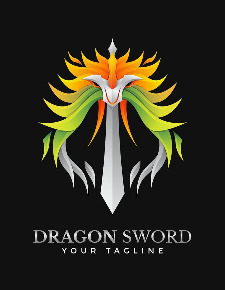 design de gradiente colorido de espada de dragão vetor