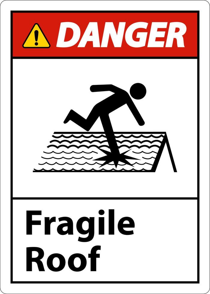 sinal de telhado frágil de perigo no fundo branco vetor