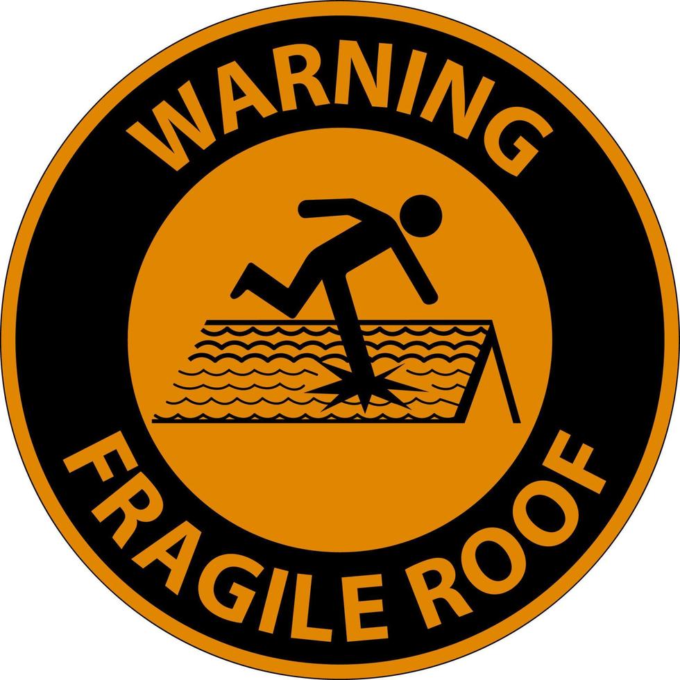aviso de sinal de telhado frágil em fundo branco vetor