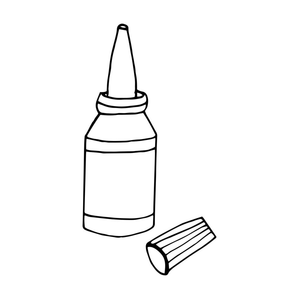 gotas em um doodle desenhado à mão de garrafa. , escandinavo, nórdico, minimalismo, monocromático. ícone. remédio nariz escorrendo saúde tratamento vetor