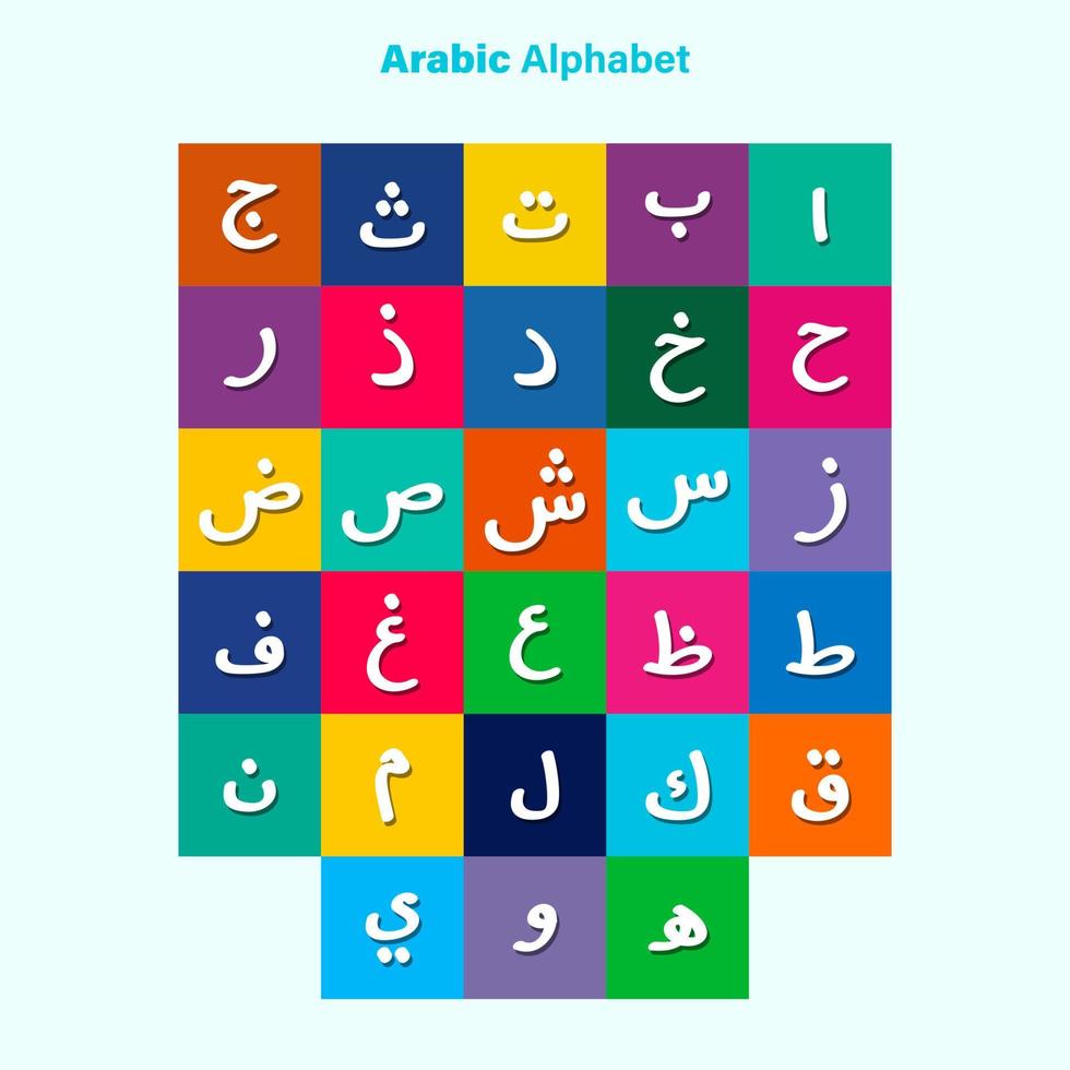 árabe aplhabet crianças aprendendo islâmico colorido vetor