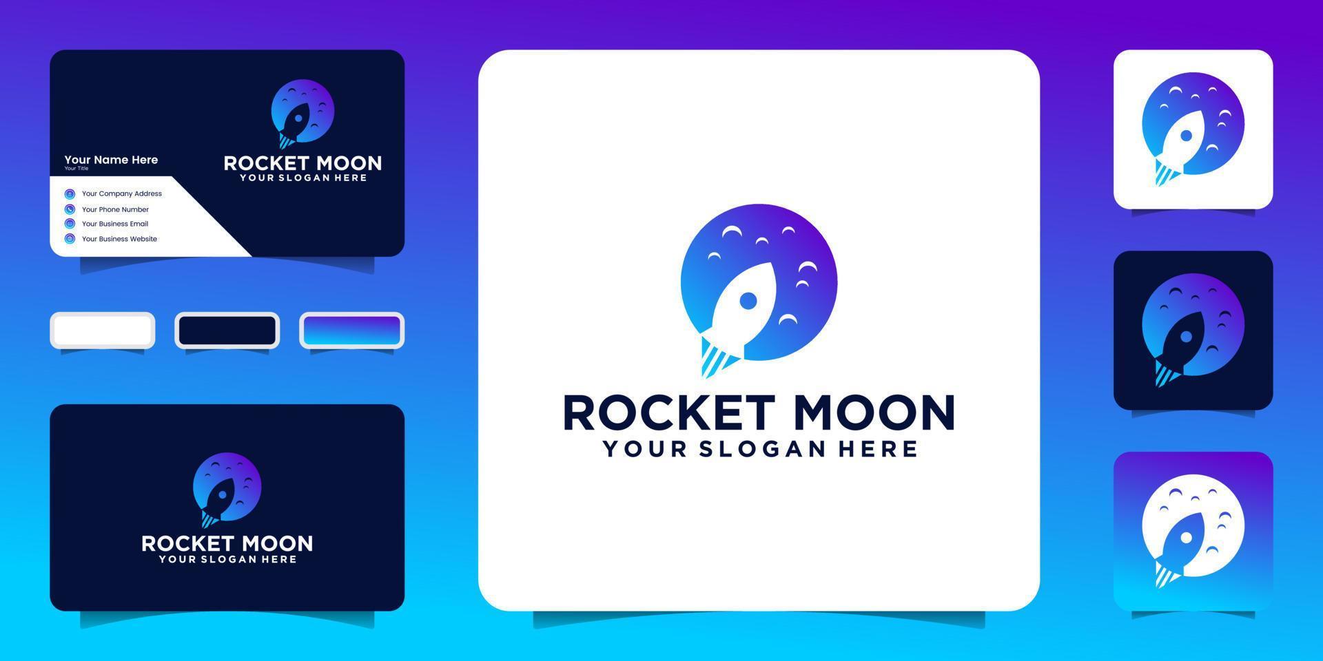inspiração de logotipo de design de foguete e lua e inspiração de cartão de visita vetor