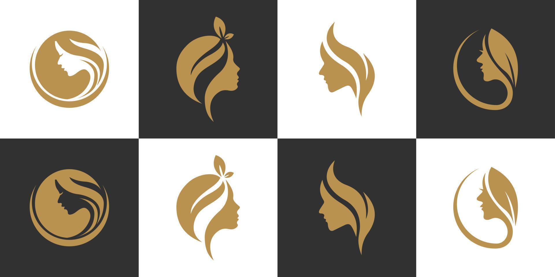 conjunto de logotipo de beleza com design de logotipo de vetor de estilo de mulher