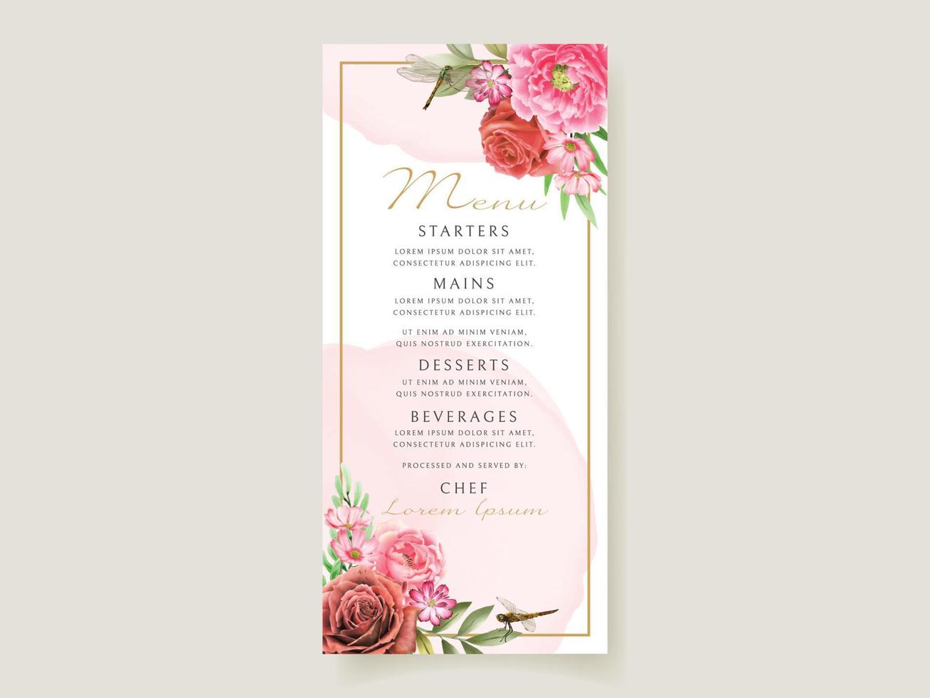 cartão de convite de casamento em aquarela de pintura floral e libélula vetor