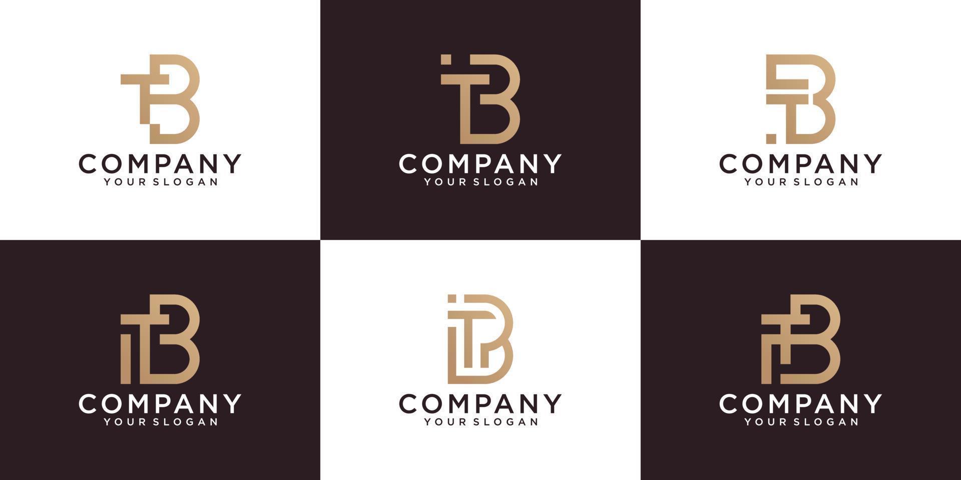 conjunto de modelos de logotipo de carta de monograma inicial tb. com ícones de cor dourada para negócios, consultoria, tecnologia digital vetor