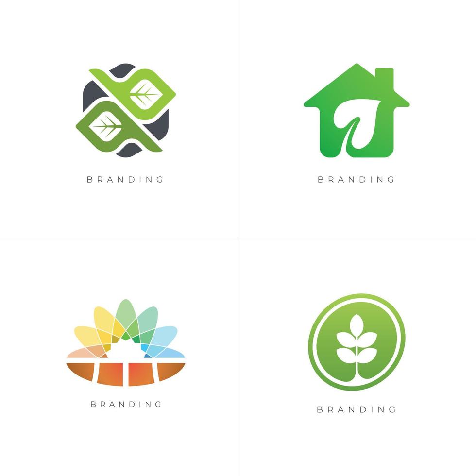 Pacote 4 em 1 - conjunto de logotipos vetoriais de natureza e bem-estar vetor