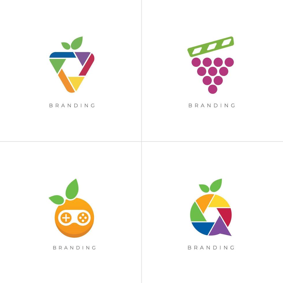 pacote 4 em 1 - conjunto de logotipo de vetor multimídia de mídia de frutas