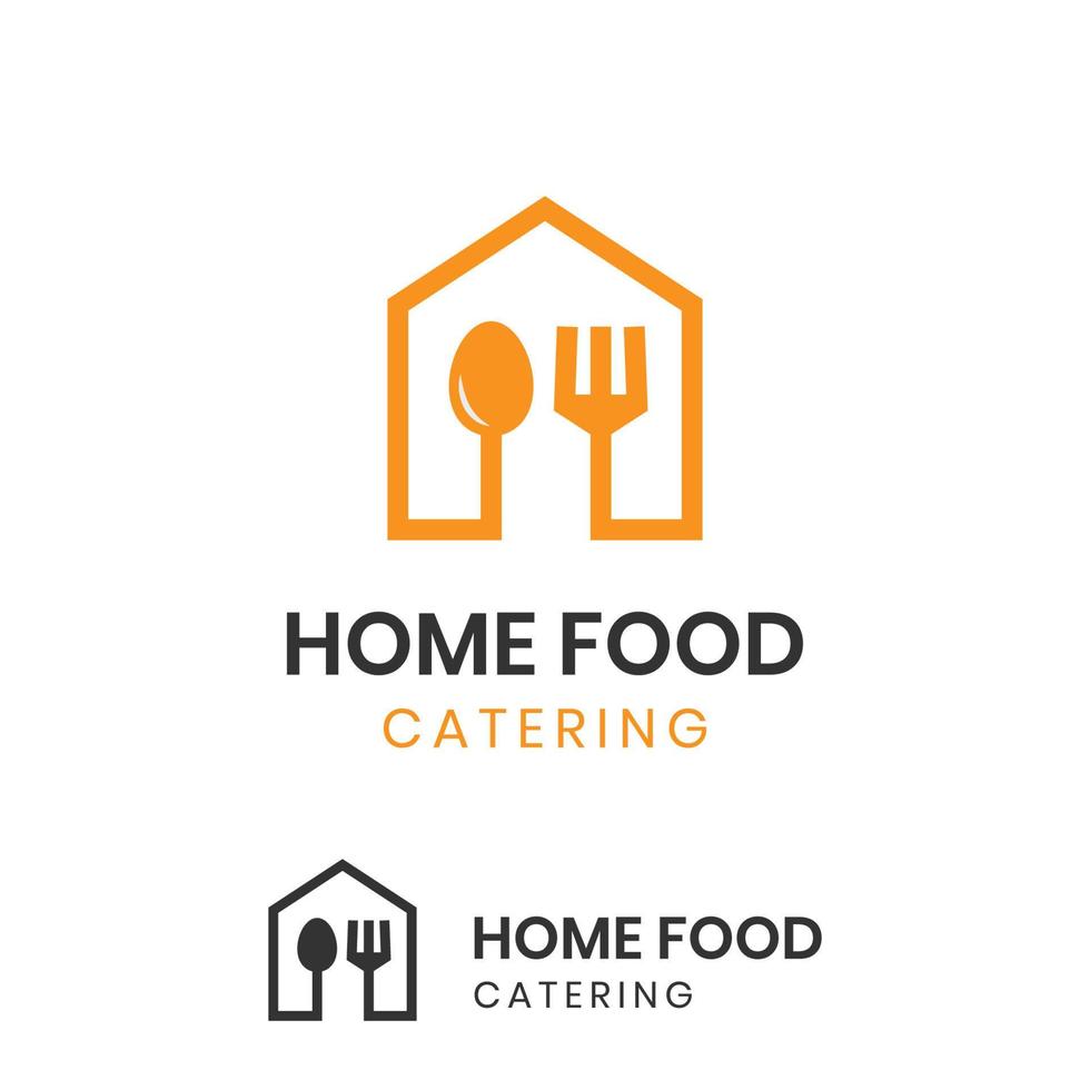 ícone de comida em casa com logotipo de colher e garfo, logotipo de talheres, logotipo de restaurante de fast food, design de ícone de catering vetor