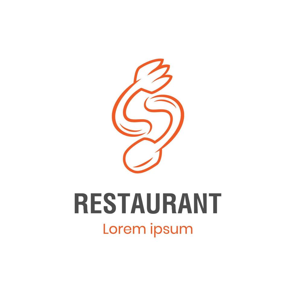 ícone de comida de restaurante de letra s com logotipo de colher e garfo, logotipo de talheres, logotipo de restaurante de fast food, design de ícone de catering vetor