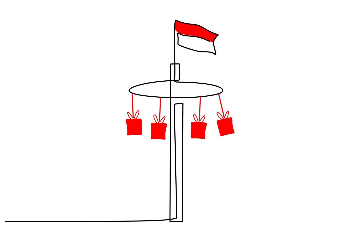 um desenho de mão de linha única contínua da bandeira da indonésia vetor